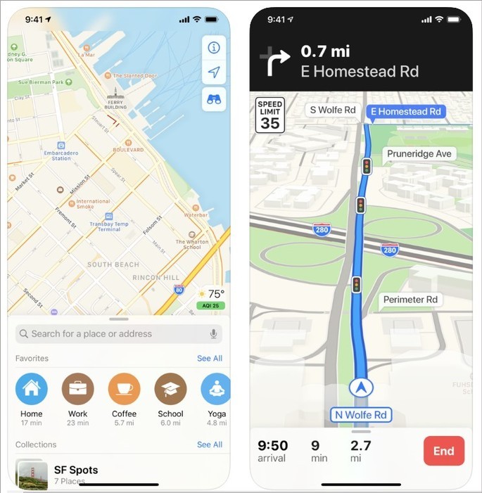Imágenes de divulgación de Apple Maps en la App Store