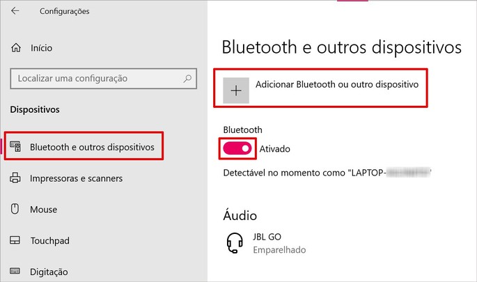 Habilitación de Bluetooth en Windows 10