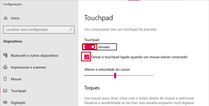 Configuración del panel táctil en Windows