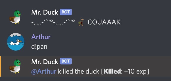 Captura de pantalla del robot del juego Discord DuckHunt para Discord DuckHunt