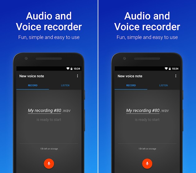 Como sugiere su nombre, Easy Voice Recorder es bastante fácil de usar.  La pantalla de inicio de la aplicación ya está grabando y la interfaz limpia deja muy claro lo que se debe hacer.  Si lo desea, antes de realizar la captura, puede cambiar el nombre de archivo sugerido.  Luego, simplemente presione el botón señalado por un micrófono para comenzar.  Para comprobar el resultado, compartirlo o incluso configurarlo como tono de llamada, acceda a la pestaña de escuchar, también en la pantalla de inicio del programa.  En la configuración de la aplicación, puede definir el tipo de uso para el ajuste del micrófono, entre notas de voz, reuniones y conferencias, música y sonido puro.  El usuario también puede cambiar el formato de archivo entre WAV (mejor calidad), MP4 (tamaño y calidad equilibrados) y AMR (tamaño y calidad más pequeños).  Para aquellos interesados ​​en realizar las grabaciones de forma oculta,  Debe acceder al elemento Interfaz, en la Configuración, y activar la clave relacionada con la opción Ocultar notificaciones de la pantalla de bloqueo.  Así, tras bloquear la pantalla del dispositivo, nada indicará que se está capturando el audio, ni siquiera el icono del programa.  Easy Voice Recorder está disponible de forma gratuita para dispositivos Android e iOS.