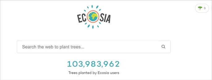 Página de inicio del sitio de búsqueda de Ecosia
