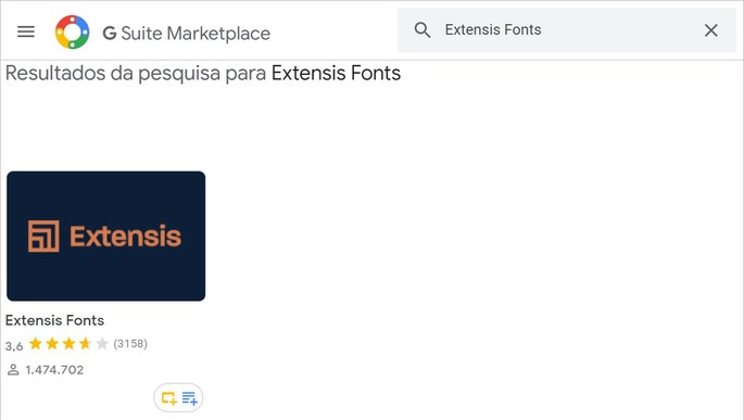 Captura de la aplicación Extensis Fonts de la tienda GSuite