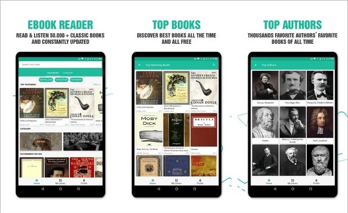 Imagen de promoción de la aplicación Free Books Gutenberg