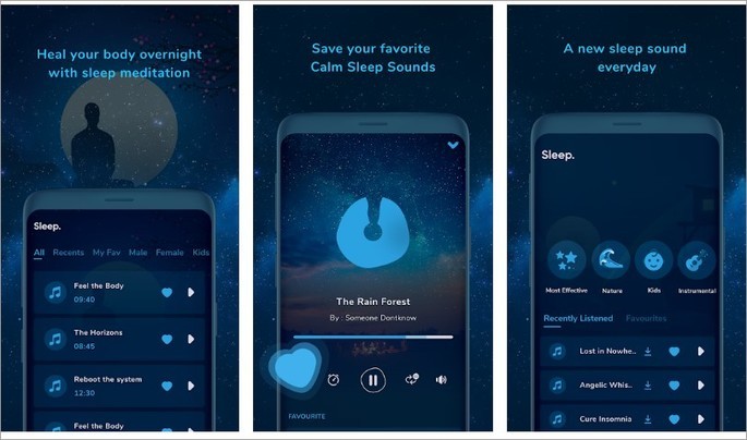 Imagen de promoción de la aplicación Calm Sleep gratuita en Play Store