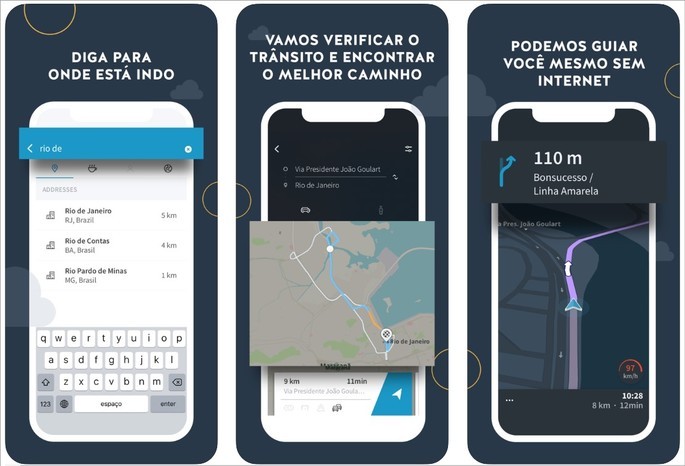Imágenes promocionales de la aplicación GPS Brasil en la App Store