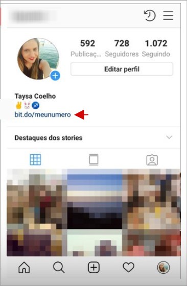 Enlace de Whatsapp insertado en el perfil de Instagram