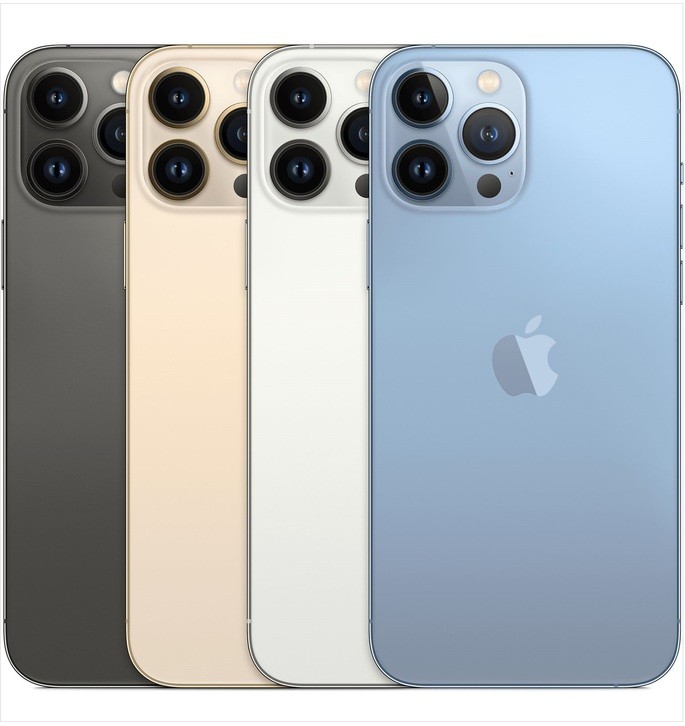 iPhone 13 Pro Max en 4 colores, desde atrás, mostrando las cámaras