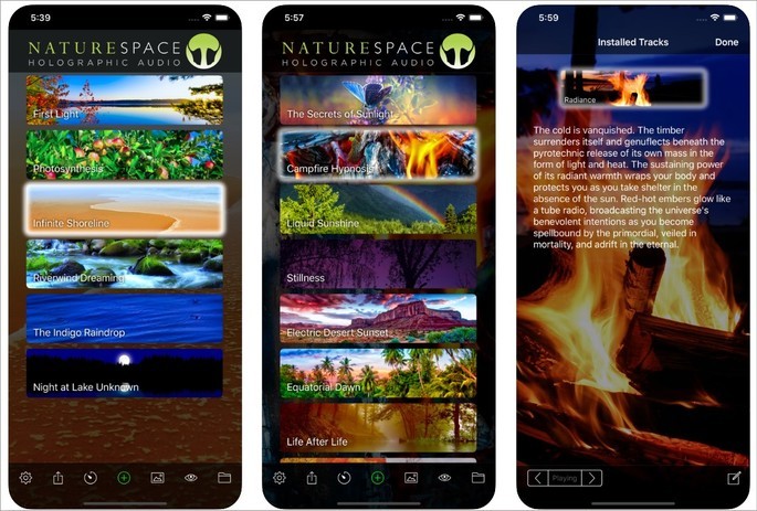 Imágenes de divulgación de la aplicación Naturespace en la App Store