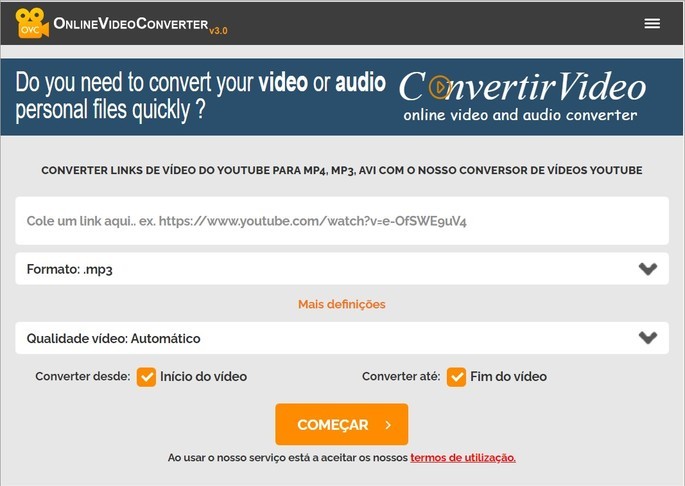 Sitio web onlineVideoConverter