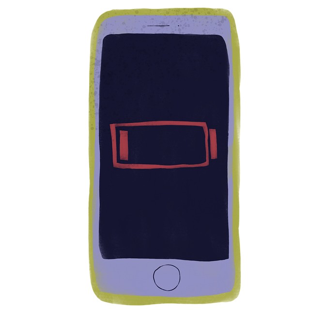 Ilustración de un iPhone con información de batería baja en la pantalla