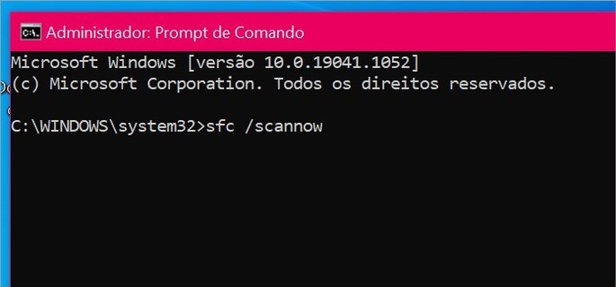 comando sfc / scannow en el indicador de Windows