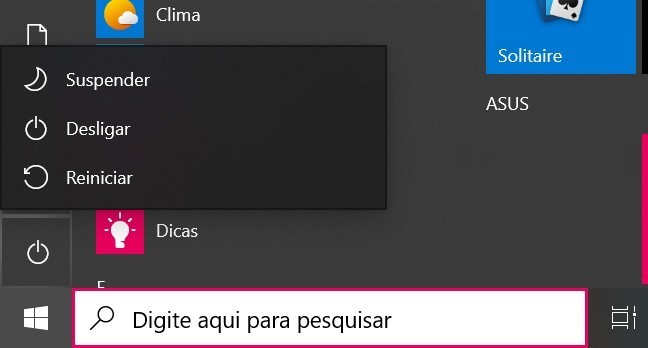 Opciones de apagado del menú de inicio de Windows 10