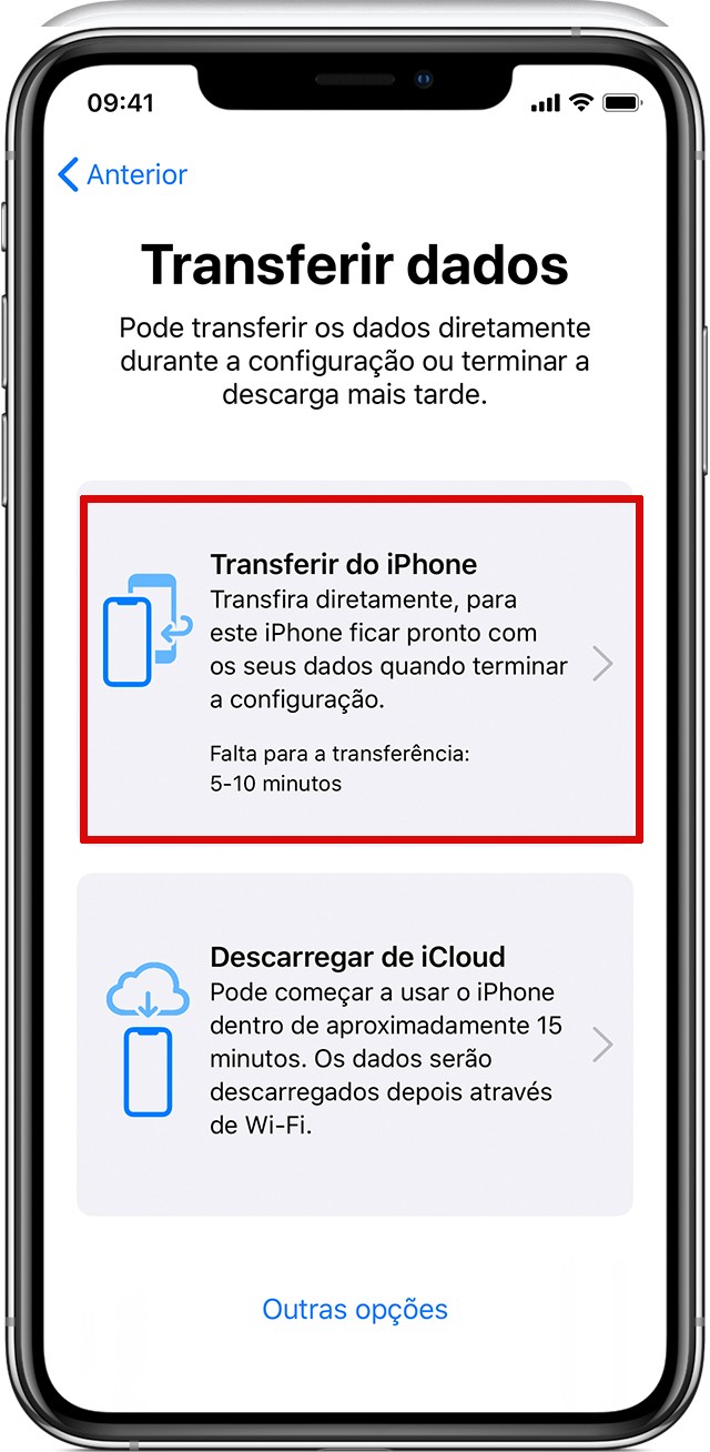 Pantalla de transferencia de datos entre iPhones por migración de iPhone