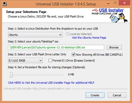 Imagen de lanzamiento del programa Universal USB Installer