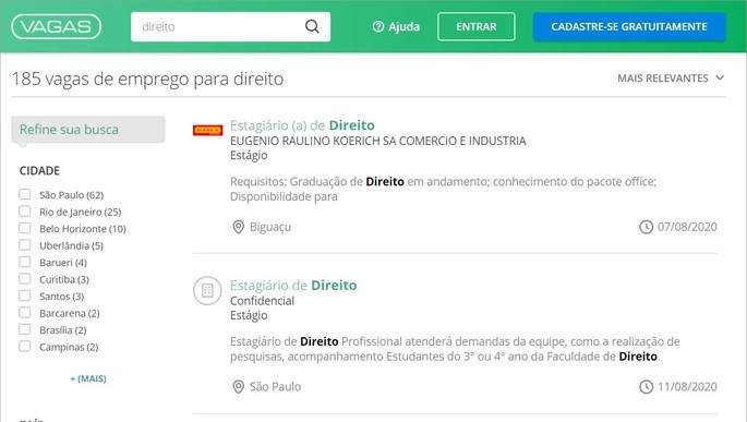 Herramienta de búsqueda de empleo en Vagas.com.br