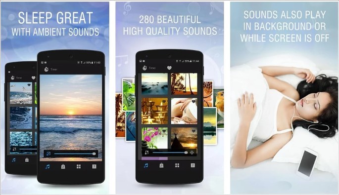 Imágenes de promoción de la aplicación White Noise Sleep Sounds en Google Play