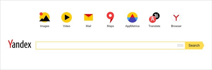 Página de inicio de la herramienta de búsqueda Yandex