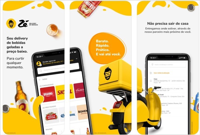 Imagen publicitaria de la aplicación y entrega de bebidas Ze Delivery